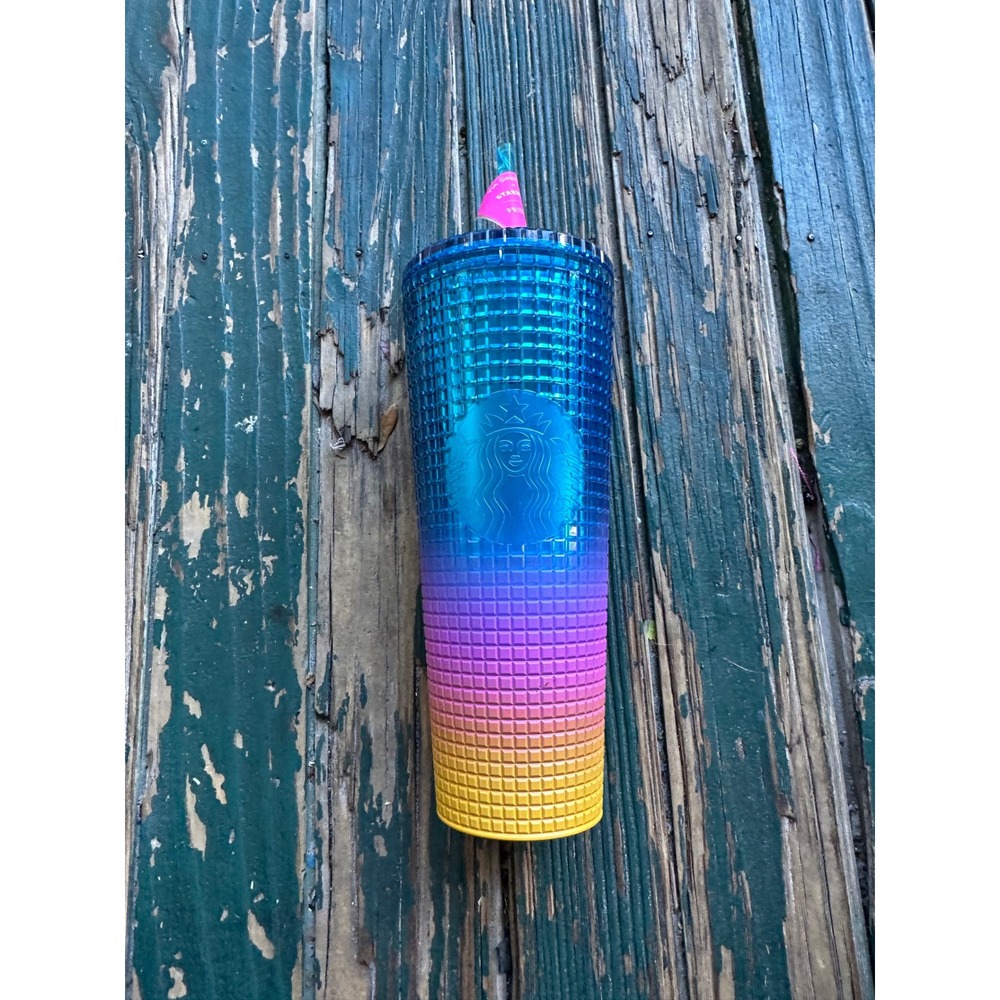 Starbucks Tim Singleton Pride 2023 Studded Tumbler 24oz Blue Pink Yellow